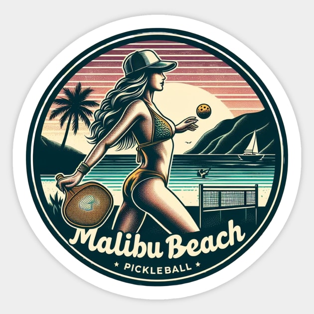 Malibu Beach Pickleball Bikini Ocean Scene Sticker by Battlefoxx Living Earth